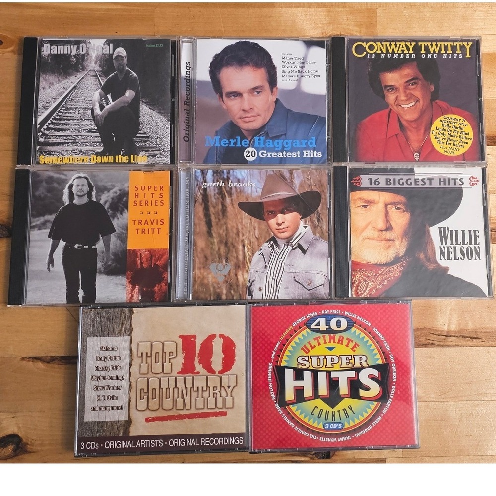 Country Music CD Lot Merle Haggard Willie Nelson Garth Brooks Conway Twitty 8CDs